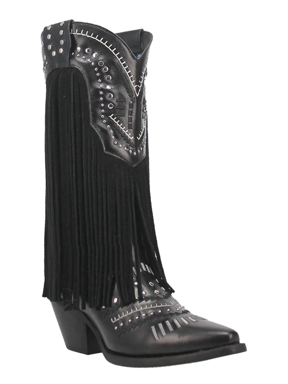 Dingo Fringed Black Western Studded Cowboy Boot 8M New In Box